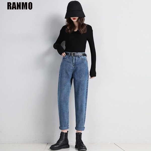 

ranmo 2021 harajuku high waist jeans women mom jeans pants plus size s-5xl summer korean fashion female cowboy denim pants, Blue