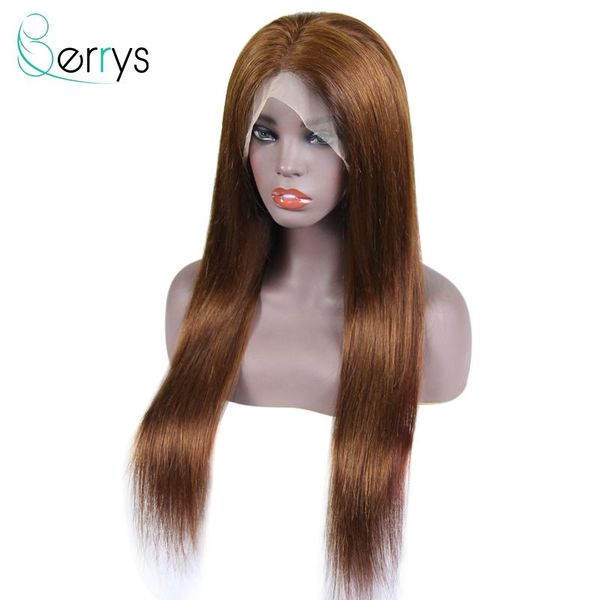 

straight 4# brown color 13x4 lace frontal wig brazilian virgin hair transparent lace front wigs pre plucked bleached knots women, Black;brown