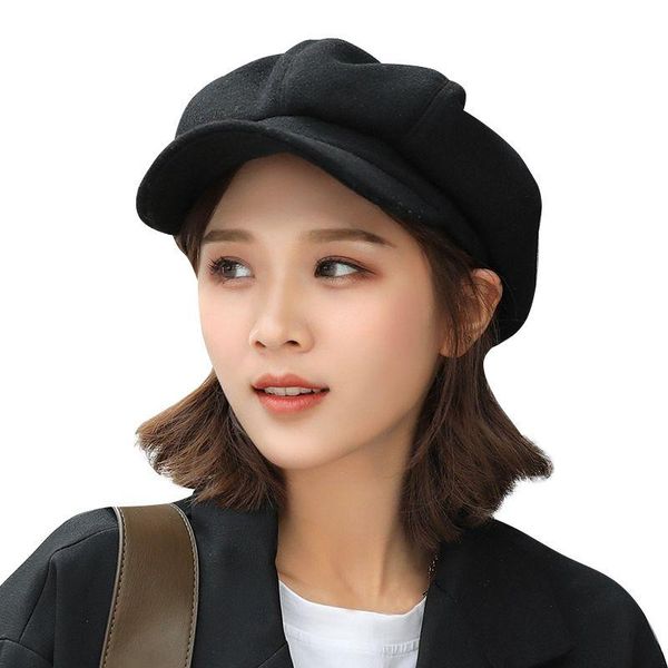 

осень и зима новый вязаная wild hat берет британский сплошной цвет женская мода шерсти navy восьмиугольная hat solid color m20, Blue;gray