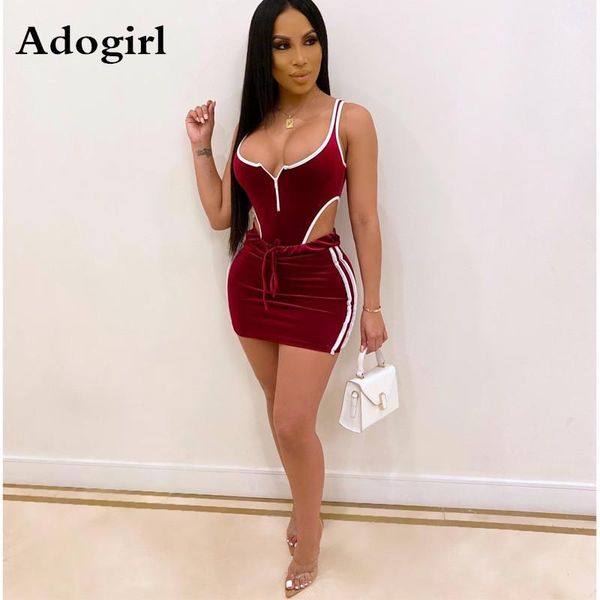 

velvet bodysuits+skirts suits hollow out two piece set night club night party streetwear bodycon 2020 autumn outfits1, White