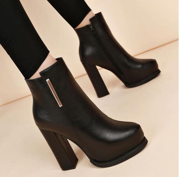 

europe and the united states autumn winter new high-heeled shoes chunky lady desert high heel ankle boots and velvet cotton boots0004, Black