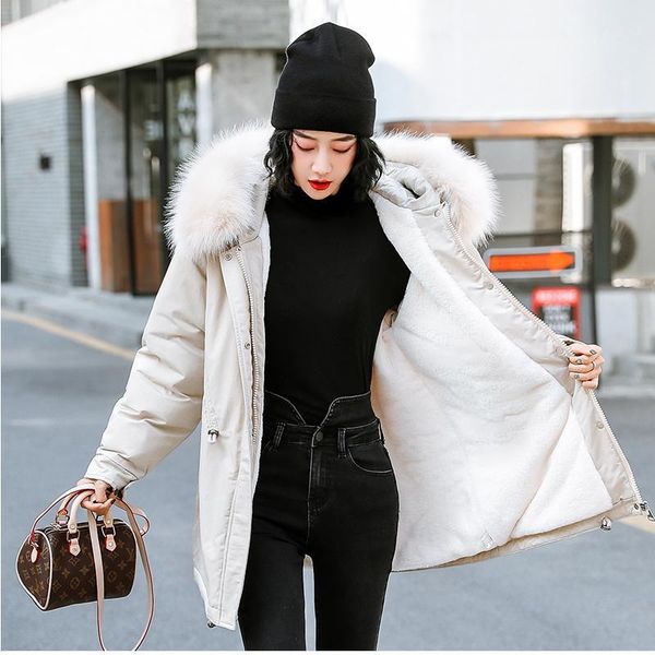 

casual adjustable waist warm thick medium long hooded parka coat winter jacket women fur collar jacket1, Black