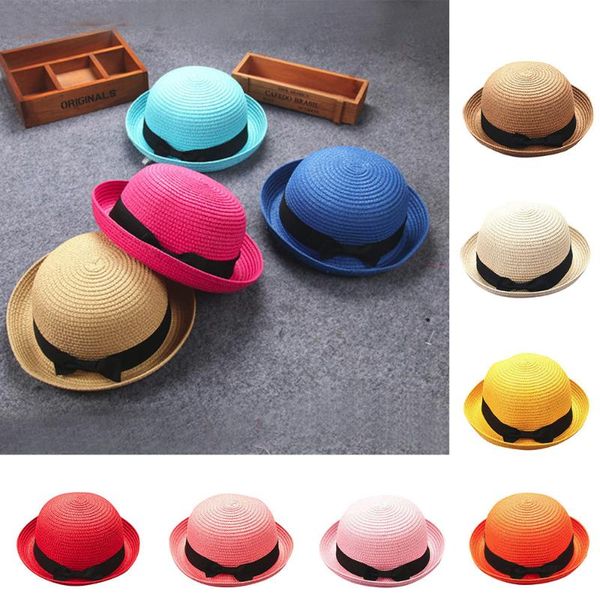 

summer baby hat cap children breathable straw hats children's cat ear sunhat kids cute solid boy girls hats 2020, Yellow