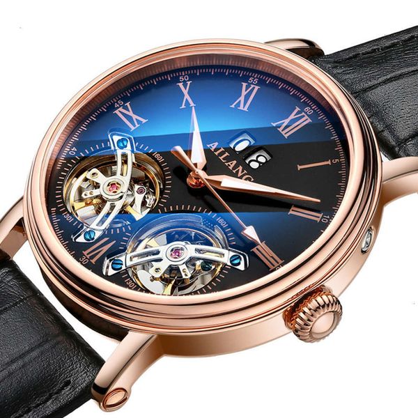 

alonto flywheel hollow men's automatic watch mechanical watch waterproof men's watch 3g8e, Slivery;brown