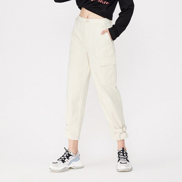 

semir overalls women 2020 new autumn loose straight thin cotton casual ladies white pants