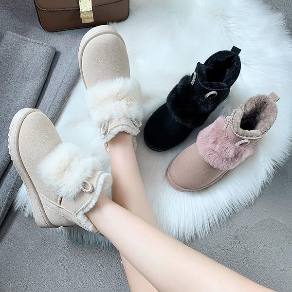 

boots emma yhbl 2021 winter snow women medium tube round head flat bottom versatile plush thickening warm waterproof shoes, Black