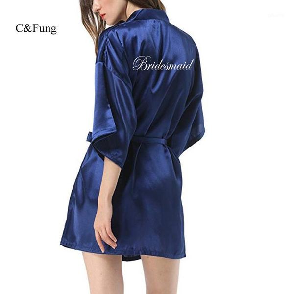 

c&fung new bridal robe women short bride kimono bridesmaid robe for wedding party navy blue purple pink black silver robes1, Black;red