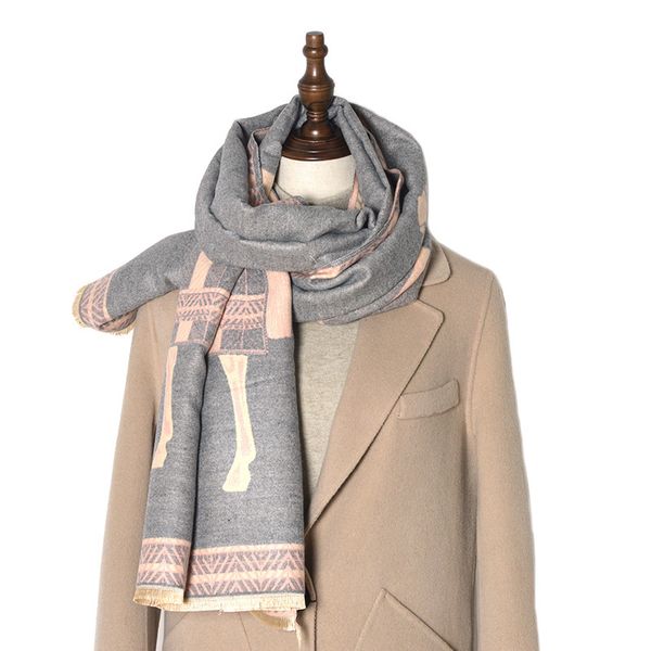 

2021 new brand winter scarf women cashmere warm pashmina foulard lady horse scarves thick soft shawls wraps svig, Blue;gray
