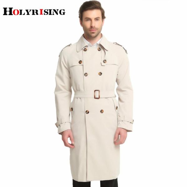 

men's trench coats holyrising s-6xl long coat men classic fashion british leisure slim fit windbreaker double breasted solid beige wind, Tan;black