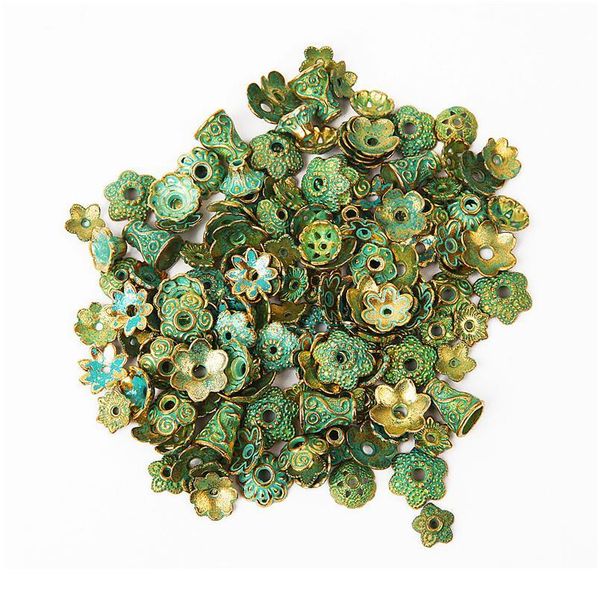 

150pcs mixed antique green gold end bead caps carved flower beads for jewelry making women necklace bracelet diy acc qylsyr