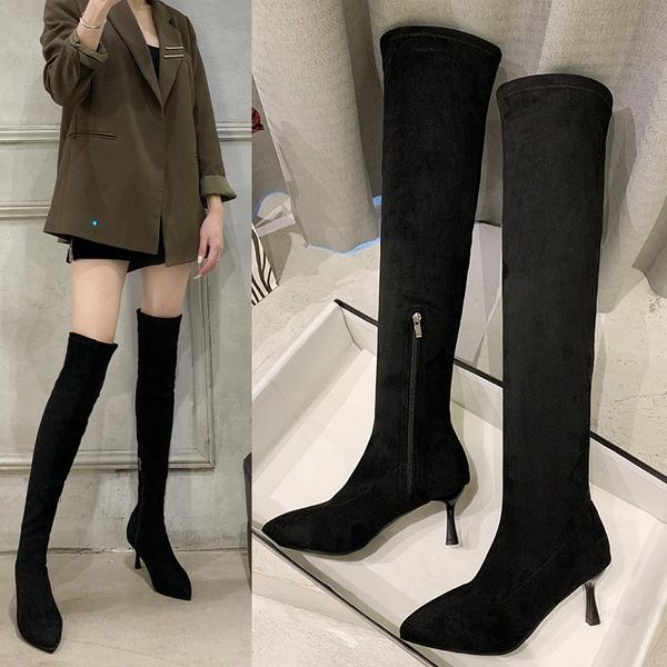 

pointy boot women boots high heels brand women's shoes winter footwear round toe boots-women booties ladies pointe, Black