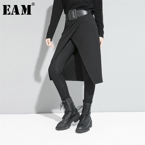 

[eam] high elastic waist black stitch long false two trousers new loose fit pants women fashion tide spring autumn 1s191 201031, Black;white