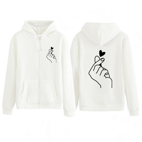 

new autumn and winter europe and the united states than the heart printed hooded sweater plus velvet zipper jacket sweater women, Black