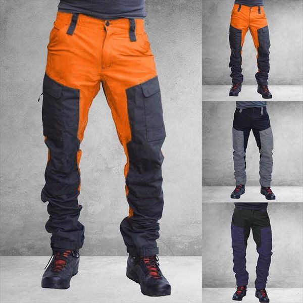 

s 3xl mens winter autumn trousers slim sports pants casual multi pocket overalls stretch man pants sweatpants male work pants, Black