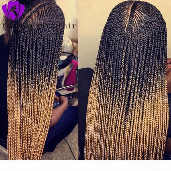 

mirco braided box braids wig middle part synthetic lace front wigs for american black women long ombre brown wig, Black;brown