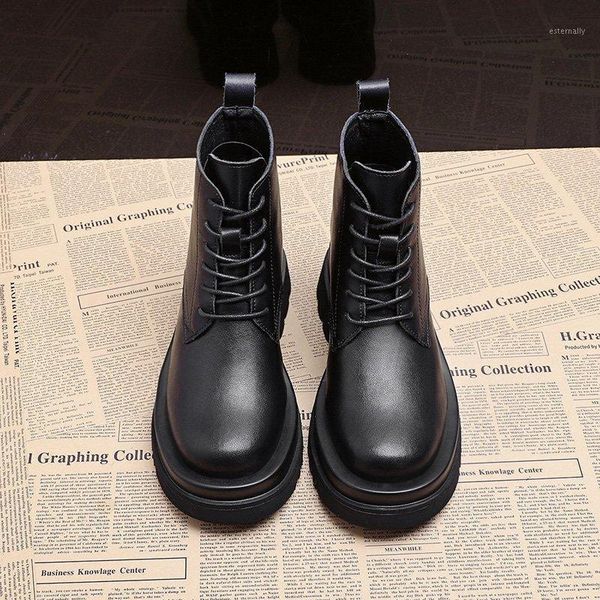 

boots women ankle 2021 fashion pu leather high platform short gothic shoes autumn front lace up black combat1