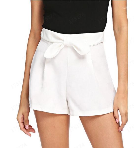 

2020 women shorts big bowknot tied waist young lady summer black white cool party clubwear shorts bottoms1, White;black