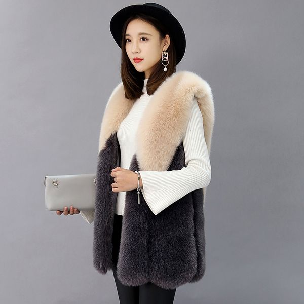 

2020 autumn winter fur vest warm section color long elegance fur vest fashion faux large size coat, Black