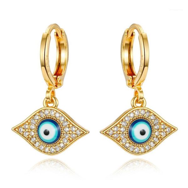 

1pair micro-inlay zircon turkish evil eye hoop earrings for women glitter gold color crystal circle small earring turkey jewelry1, Golden;silver