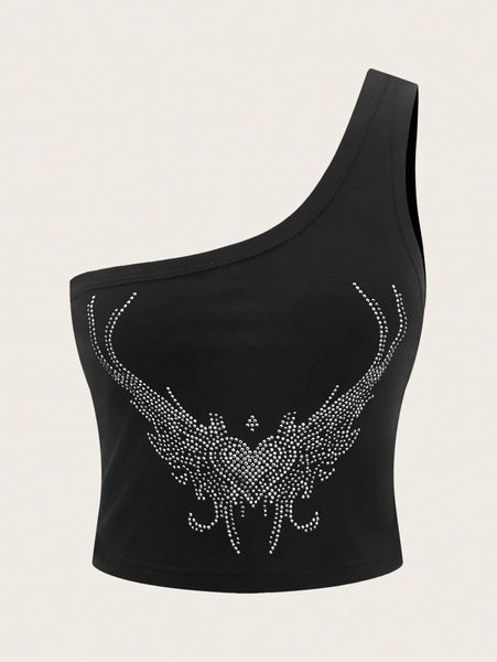 

heart rhinestone one shoulder crop s998#, White