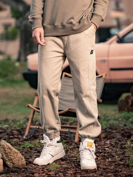 

men patched detail slant pocket pants p0pj#, Black