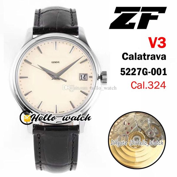 

zff new v3 calatrava 39mm 5227g-001 eta pp324sc automatic mens watch white dial stick marker steel case black leather watches hello_watch, Slivery;brown