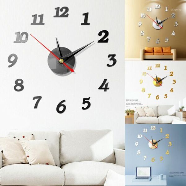 

1pcs modern large wall clock 3d mirror sticker unique big number watch diy mural wall art stickers decor 400mm1