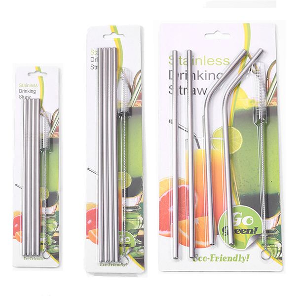 

metal reusable 304 stainless steel straws straight bent drinking straw case cleaning brush set food grade metal party bar supplies cfyl0043