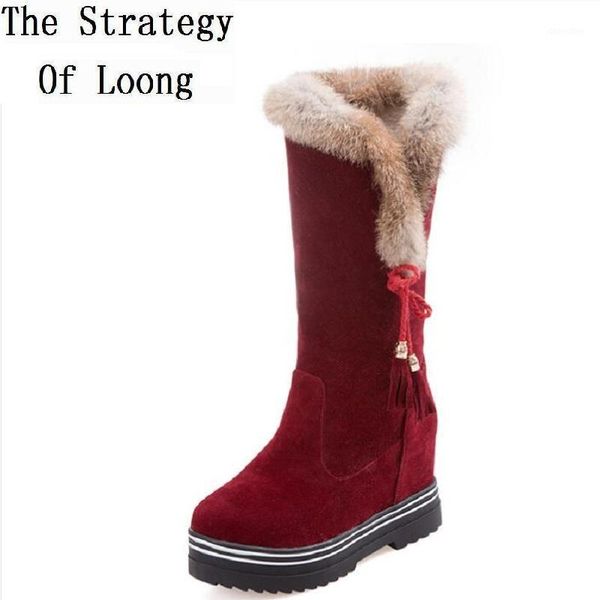 

boots winter plush thick warm flock half lace up height increasing sweet lady snow arrival anti wool 202112161, Black