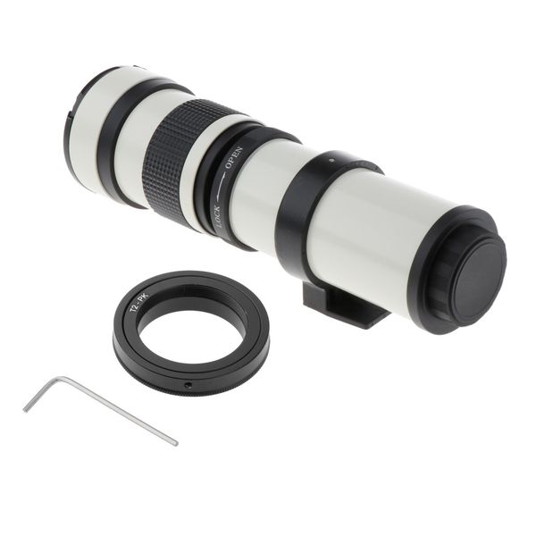 

high-power 420-800mm f/8.3-16 manual telep lens, aluminum alloy material compatible with dslr slr cameras, white