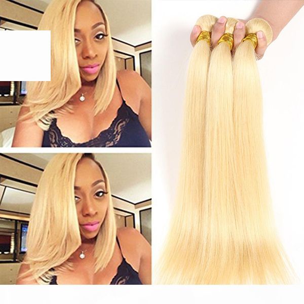 

3 bundles deals color 613 blonde virgin hair silky straight blonde brazilian peruvian indian unprocessed human hair extension weave bundle, Black;brown