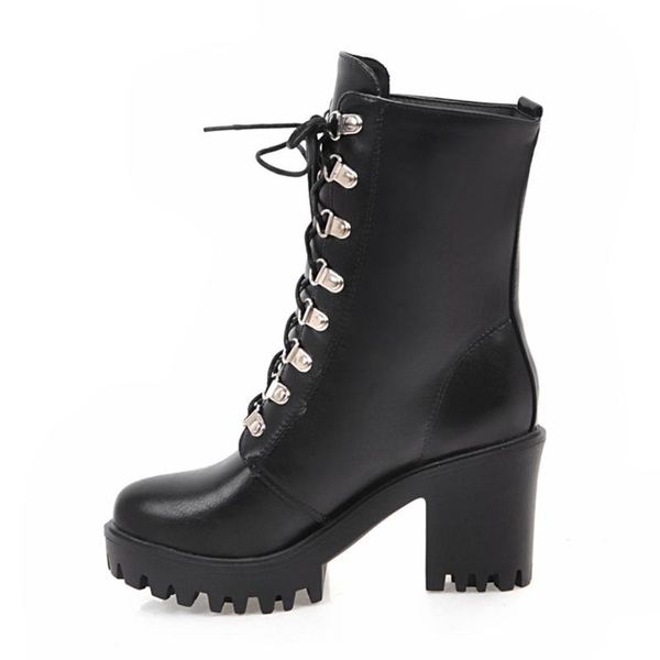 

boots fanyuan lace up thick heels ankle woman shoes women dropship add fur female large size 33-43, Black