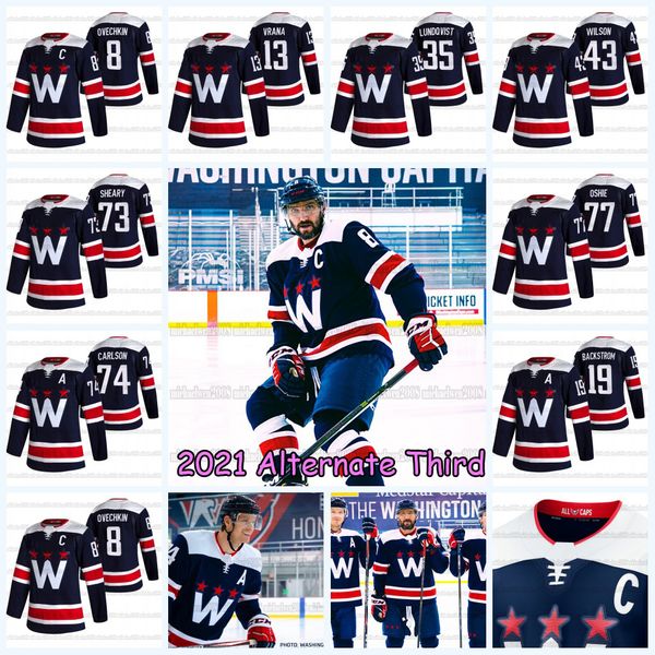 

alexander ovechkin washington capitals 2021 alternate third henrik lundqvist alex ovechkin john carlson t.j. oshie jakub vrana tom wilson, Black;red