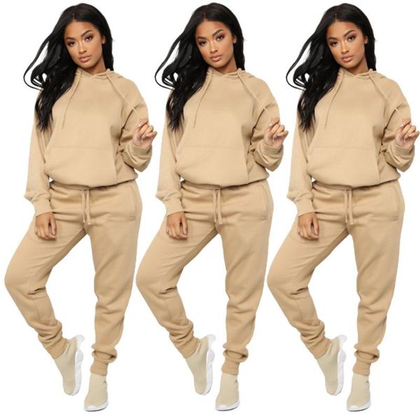 

winter women hoodies tracksuits fashion fleece hooded sweatshirt two pieces set casual long sleeve solid hoodie sport pants suit, Gray