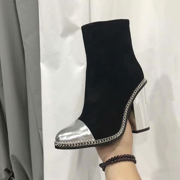 

2021 chunky heels women black roman boots 19ss autumn female dress wedding ankle sliver pointed toe ladies martin shoes