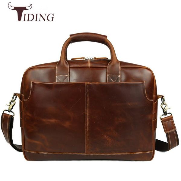 

briefcases tiding cow leather men's business briefcase 14 inch lapshoulder messenger bag large capacity handbag black