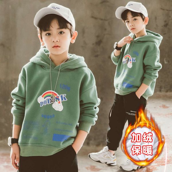 

2020 sweater boy's hooded autumn winter new korean version of children's plush pullover, Black