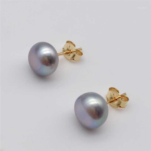 

stud natural 8-8.5mm real freshwater 925 sterling silver multicolor pearl earrings1, Golden;silver