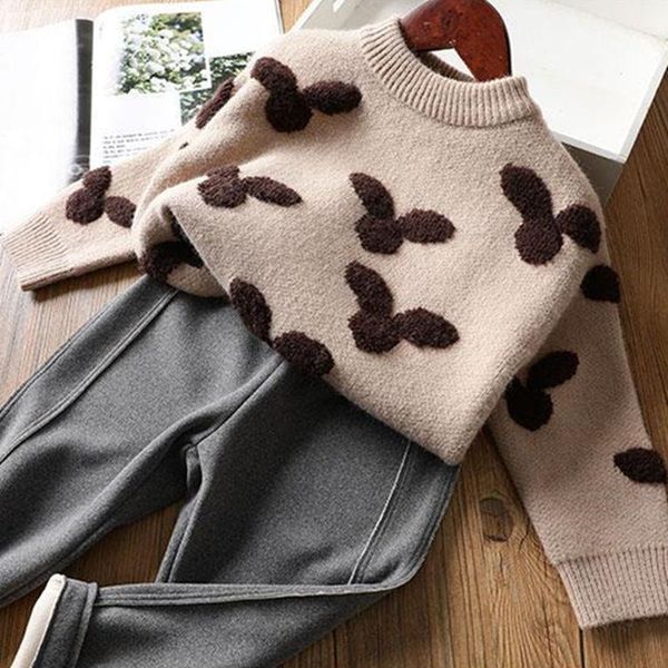 

girls sweater pullover autumn and winter new thickened children's woolen baby middle-aged little girl foreign-style coat, White;black