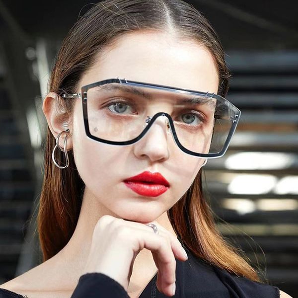 

2021 new fashion oversized square sunglasses women brand one piece sun glasses female driving goggle shades oculos feminino, White;black