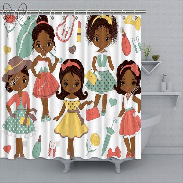 

cute american african girl shower curtain 3d cartoon waterproof bathroom curtain polyester fabric bath home decor shower
