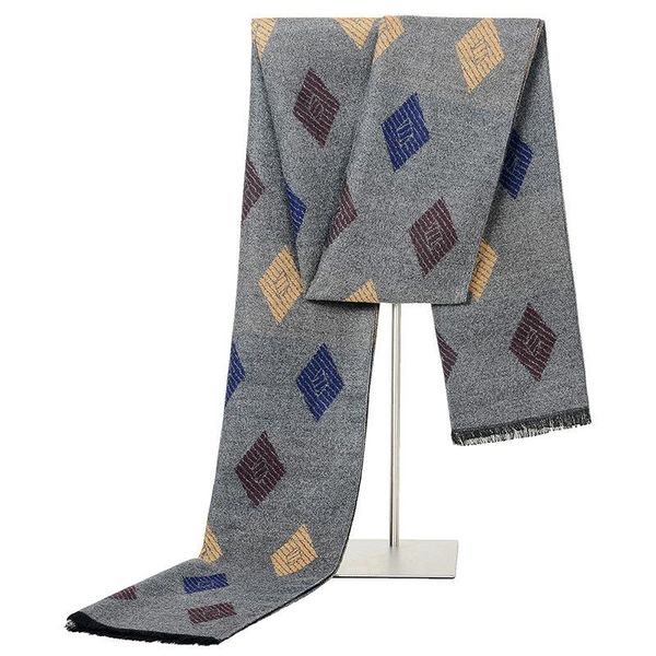 

scarves 2021 autumn and winter men's scarf warmth brushed silk all-match diamond-shaped gemstone, Blue;gray