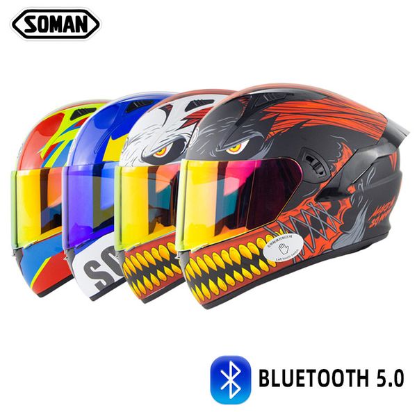

2021 dot new arrival fashion smart built-in bluetooth 5.0 motorcycle helmets full face casco double lens flip up intercom helmet headset