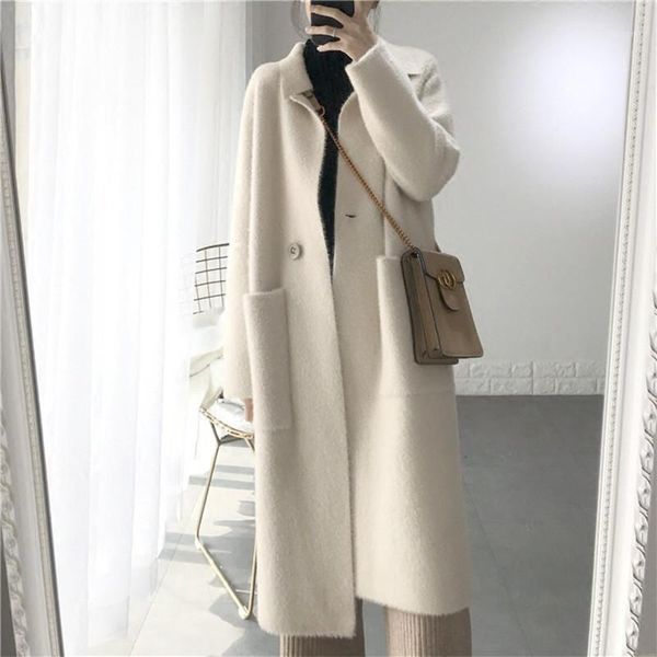 

new 2020 spring winter elegant women coats solid single button jackets office lady casual long warm woolen coat outerwear blends1, Black