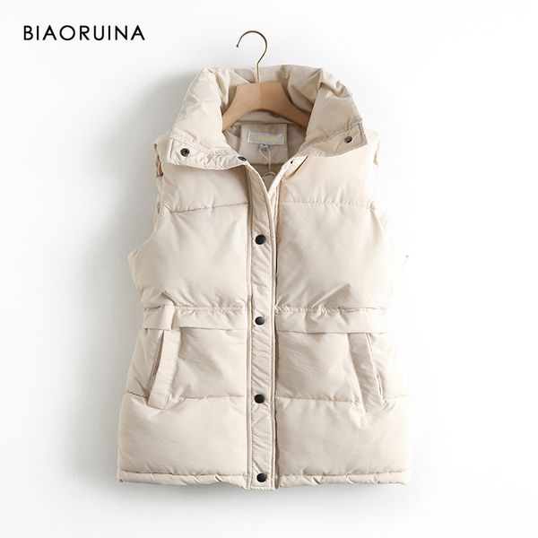 

biaoruina women's korean style solid sleeveless winter keep warm winter vest coat single women breasted loose thick fashion vest 1023, Black;white