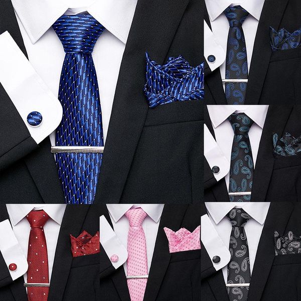 

bow ties classical 7.5cm 100% silk blue novelty tie clip cuffink handkerchief set for men formal dress wedding party mens, Black;gray
