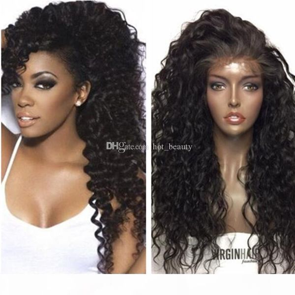 

100% human virgin hair deep wave full lace wig brazilian peruvian hair deep curly human hair glueless wig front lace wigs, Black;brown