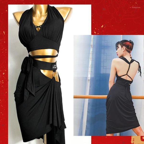 

latin dress latin practice dance high split dress skirt cha cha samba size s-xl bachata1, Black;red