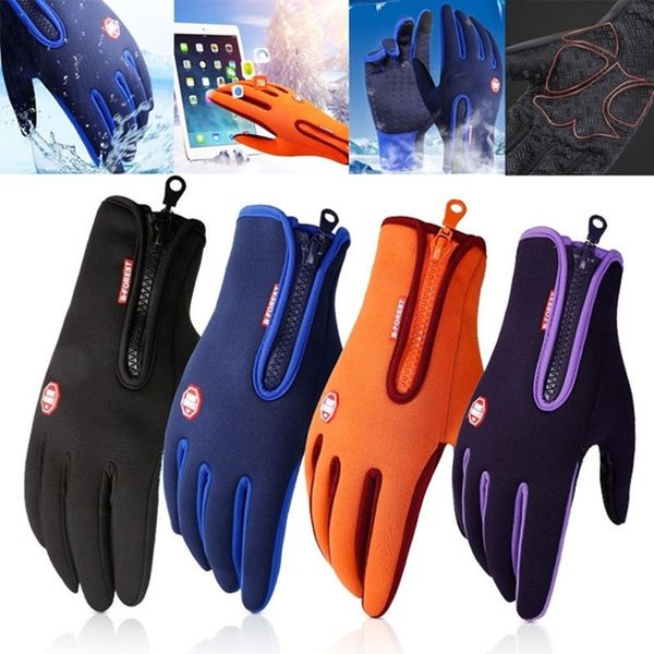 

winter women men touch screen windproof thermal outdoor ski warm gloves, Blue;gray