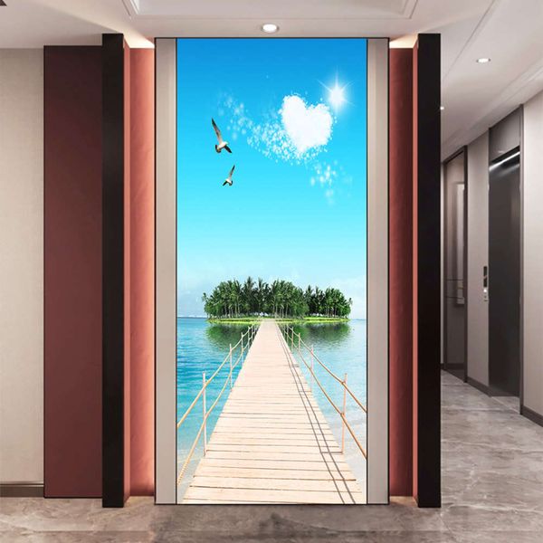 

sea island landscape with bedroom bathroom door self adhive removable pvc home decoration
